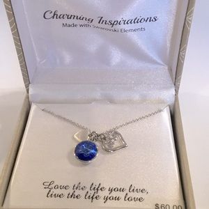 🆕 Swarovski Necklace Blue Sapphire Crystal 3 Inspirational Charms Silver-tone